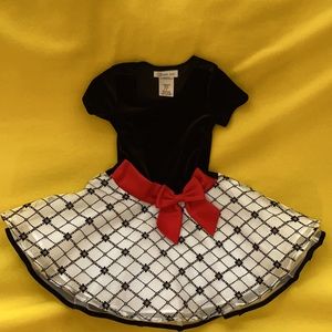 Girls Dress - Red bow Black velveteen bodice